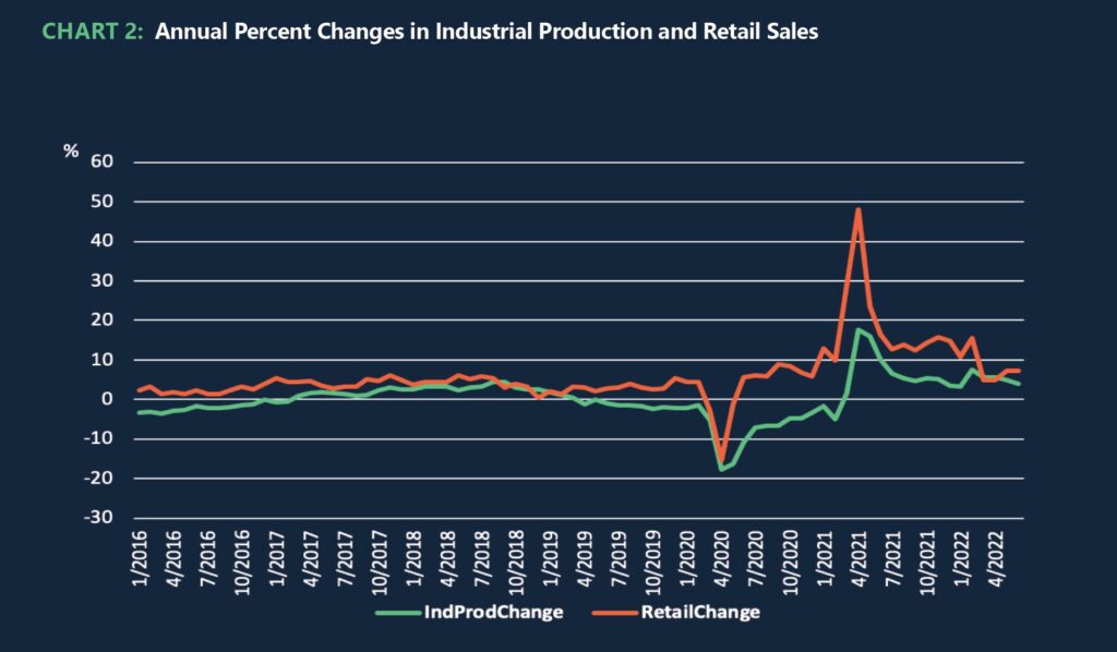 Annual Percent Changes in Industrial Production and Retail Sales